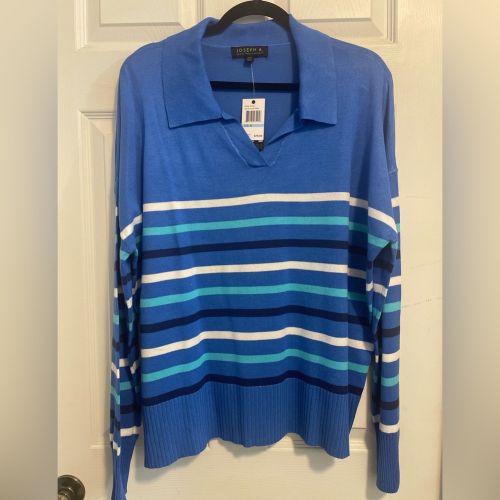 Joseph A XXL Women’s Long Sleeve Pullover Sweater New With Tags Blue Striped